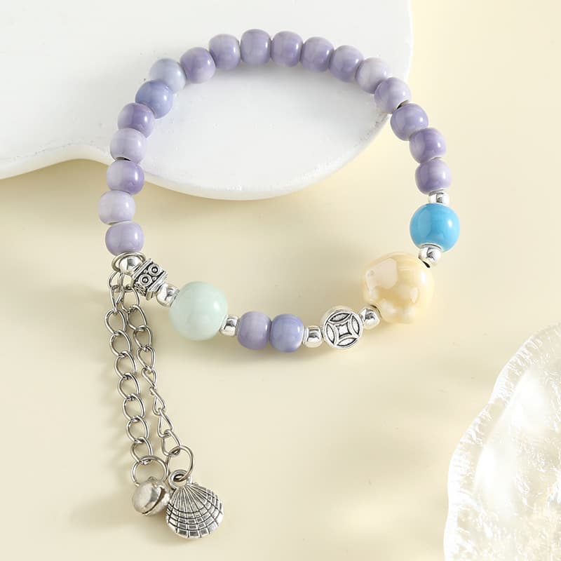 Lavender Ceramic Beaded Bracelet – Elegant Pastel Charm Bracelet for Women