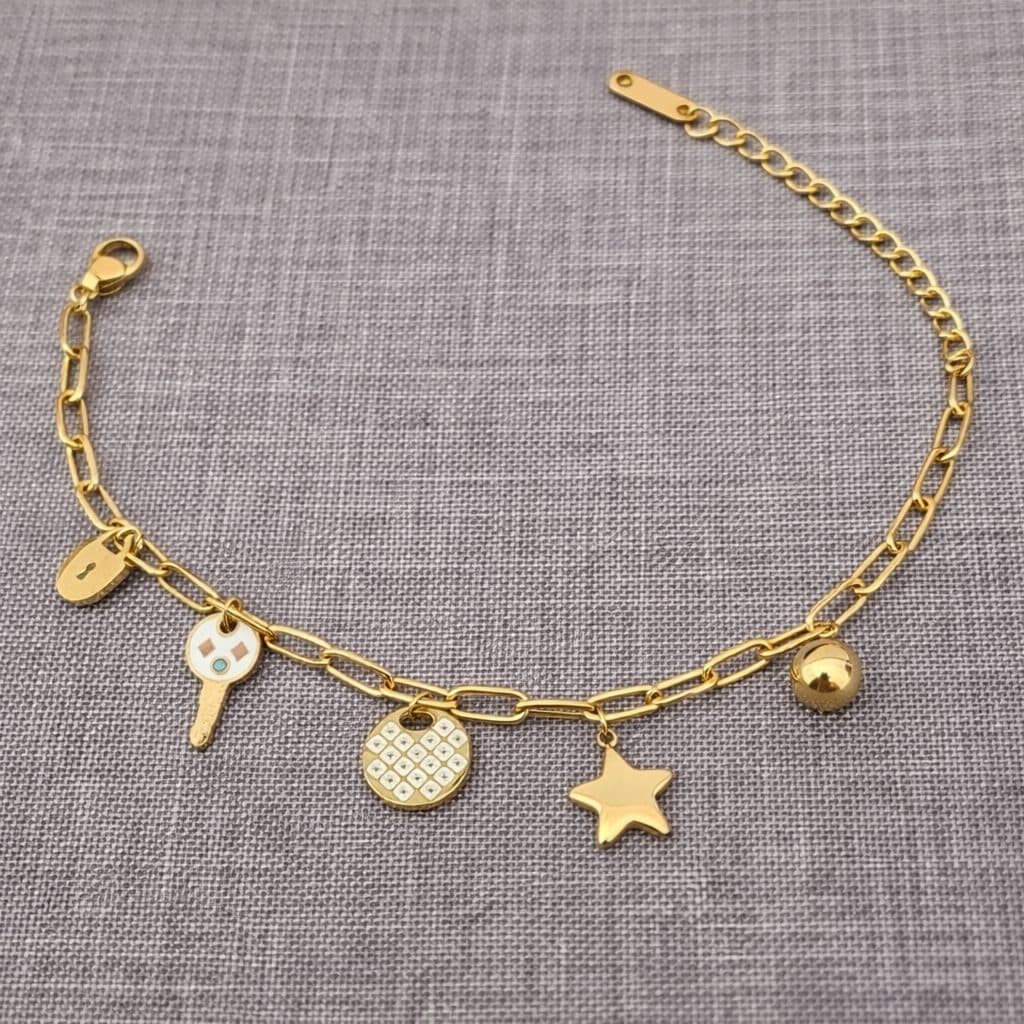 Clover Star Flower Charms Paperclip Bracelet