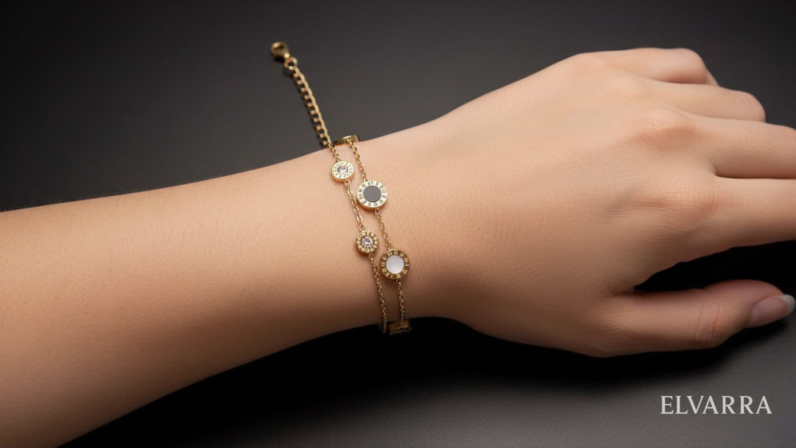 Charm Cuff Bracelet Thin Chain Stainless with roman letters - alternate