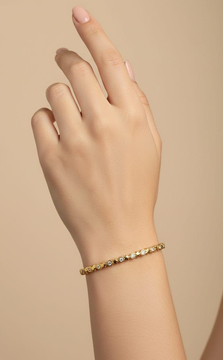 Stainless Steel Gold-color Plated Geometric Trendy Bangle Interval Zircon size 2.4 (2.25 inch) - alternate