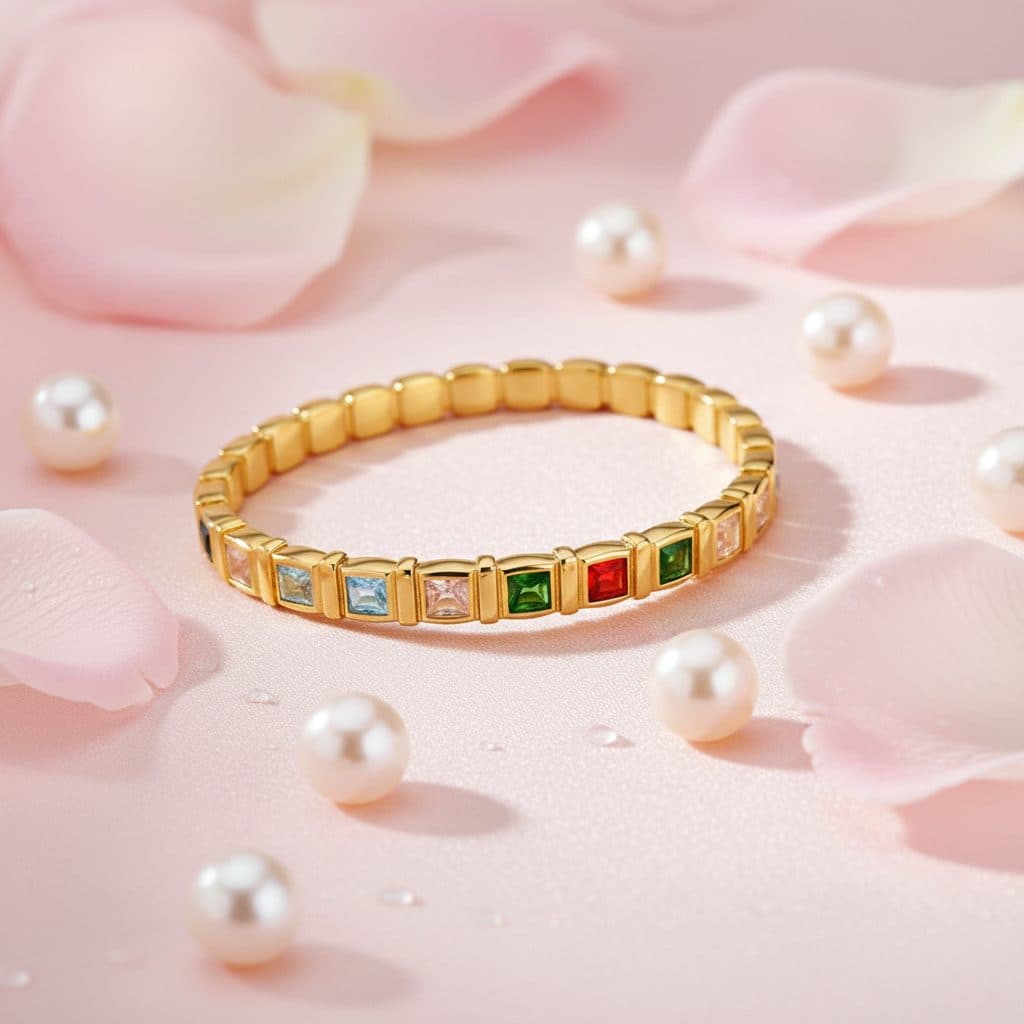 Dazzling Gold Plated Bling Colored Bagutte Zircon Tennis Link Bracelet 2.6 (2.3 inch)