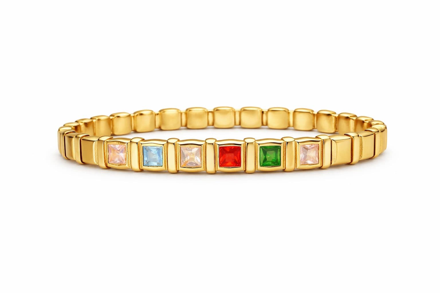 Dazzling Gold Plated Bling Colored Bagutte Zircon Tennis Link Bracelet 2.6 (2.3 inch) - alternate