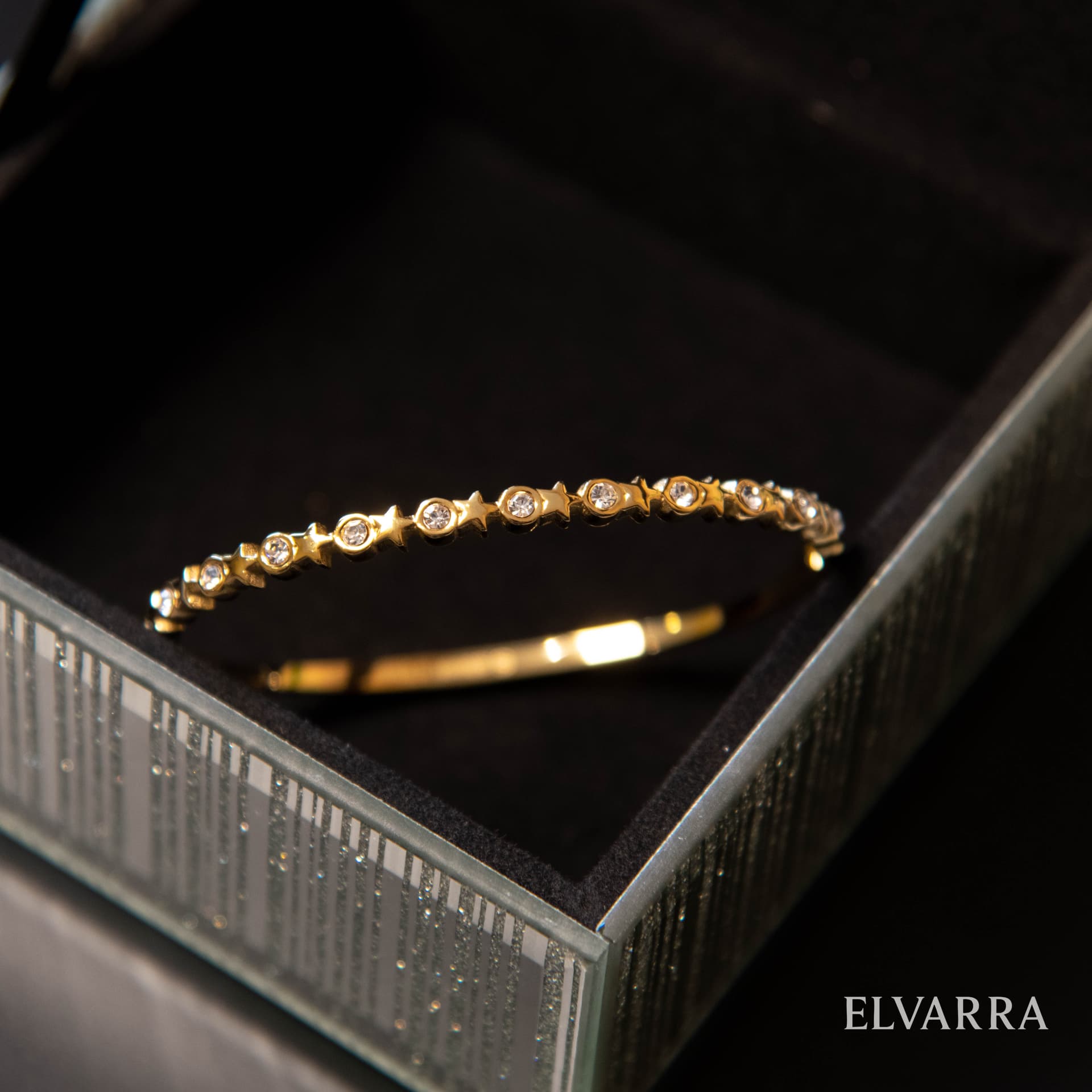 Stainless Steel Gold-color Plated Geometric Trendy Bangle Interval Zircon size 2.4 (2.25 inch)