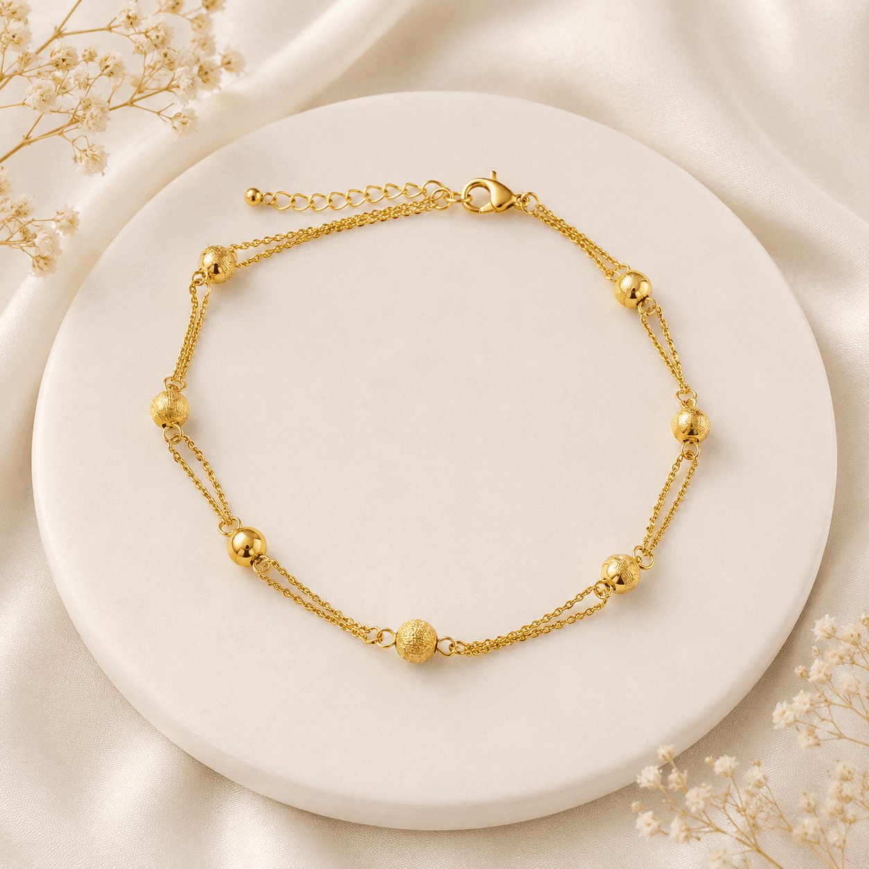 Elvarra Anti-Tarnish Golden Bead Chain Bracelet