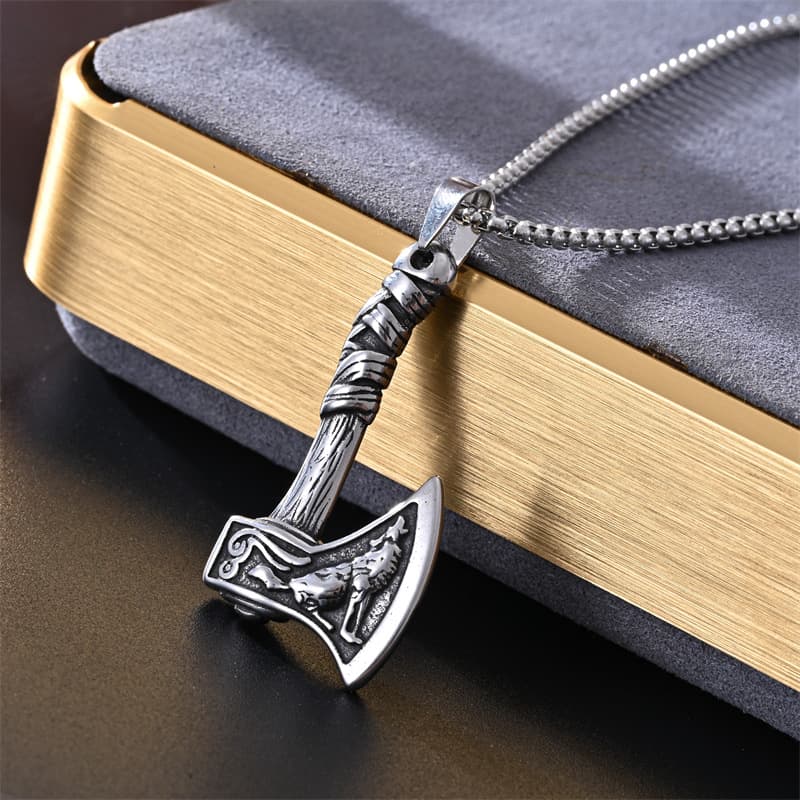Viking Axe Stainless Steel Pendant Necklace – Norse Warrior Unisex Jewelry