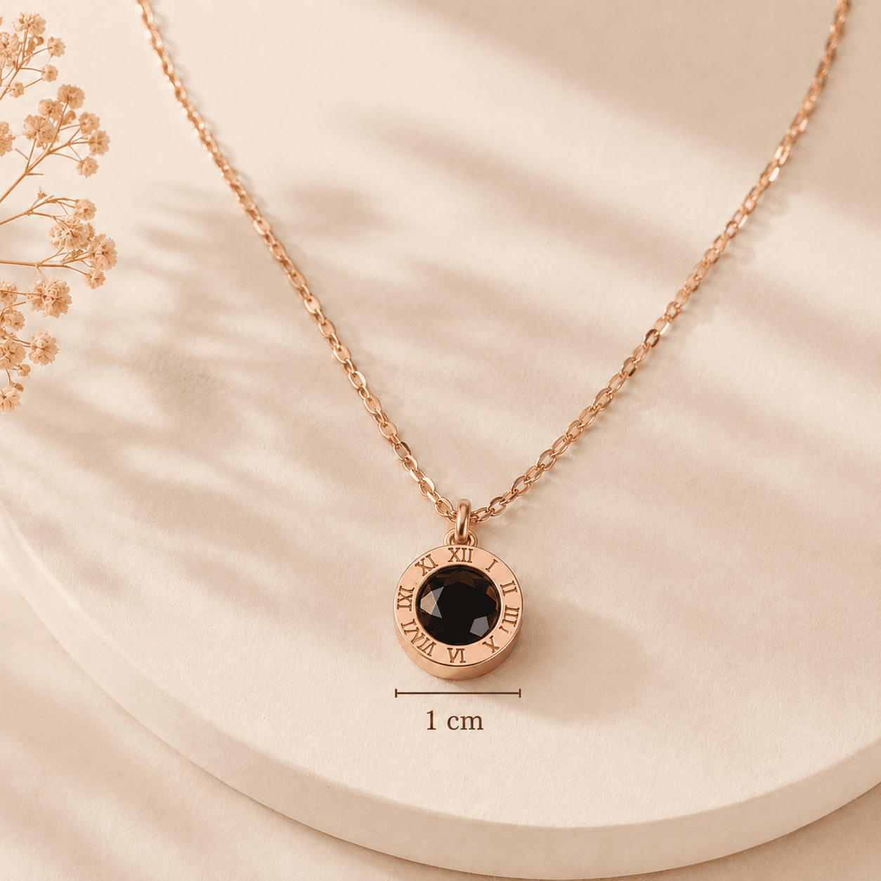 Elvarra Anti-Tarnish Midnight Roman Necklace – Rose Gold Crystal Pendant